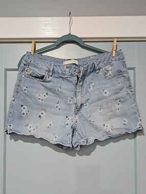 Light Wash Floral Embroidered Denim Shorts - Women